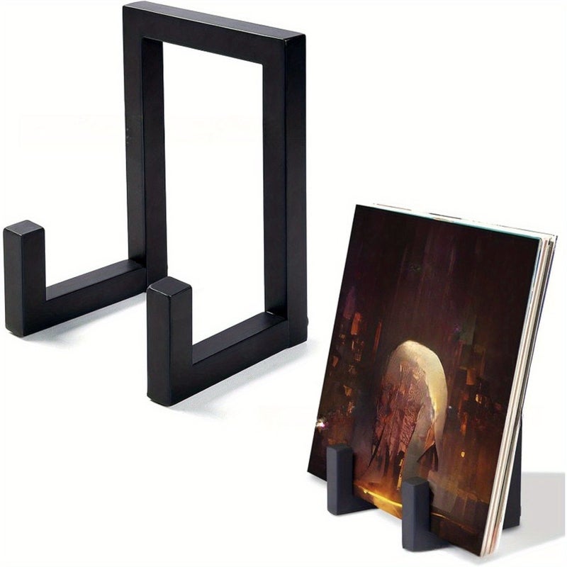 Black Metal Vinyl Record Storage Tabletop Stand Retro Minimal Display Holder 2pcs - Image 2
