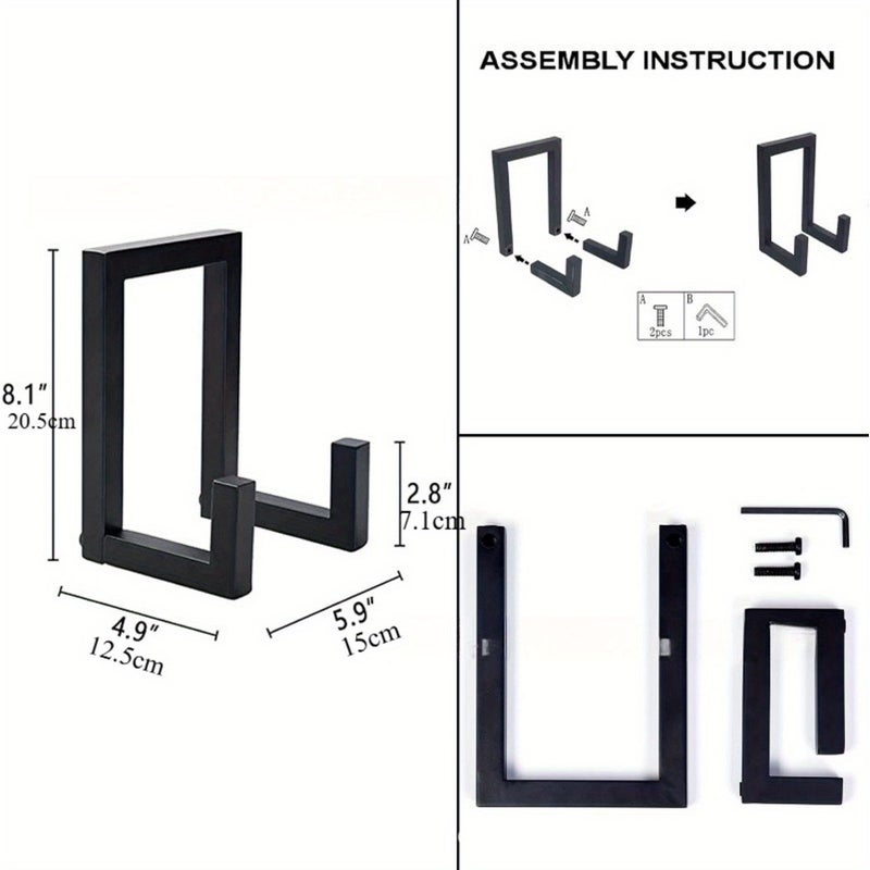 Black Metal Vinyl Record Storage Tabletop Stand Retro Minimal Display Holder 2pcs - Image 4