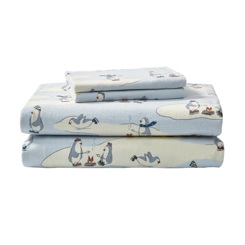 Eddie Bauer - Twin Sheets, Cotton Flannel Bedding Set, Brushed For Extra Softness, Cozy Home Decor (Skating Penguin, Twin) - Image 1