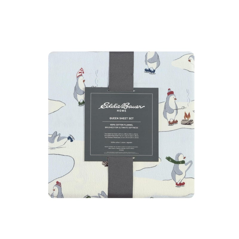 Eddie Bauer - Twin Sheets, Cotton Flannel Bedding Set, Brushed For Extra Softness, Cozy Home Decor (Skating Penguin, Twin) - Image 3