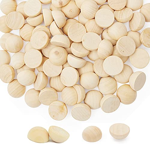 ANZKA 200pcs Mini Half Wooden Beads, 12mm Unfinished Round Split Wood Balls for Craft Paint, 1/2 inch Diameters Natural Half Sphere Ornaments - Image 1