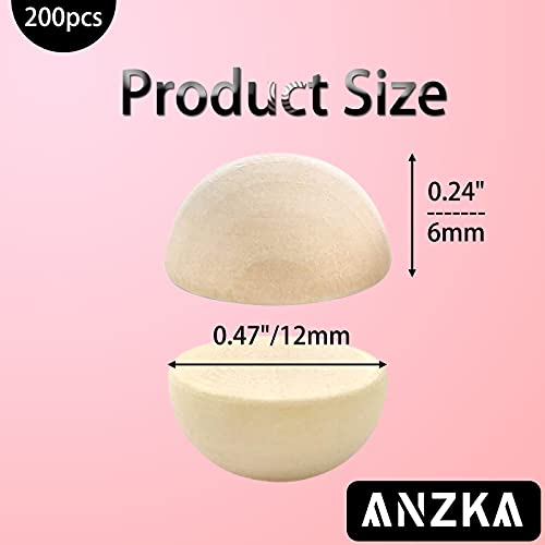 ANZKA 200pcs Mini Half Wooden Beads, 12mm Unfinished Round Split Wood Balls for Craft Paint, 1/2 inch Diameters Natural Half Sphere Ornaments - Image 2