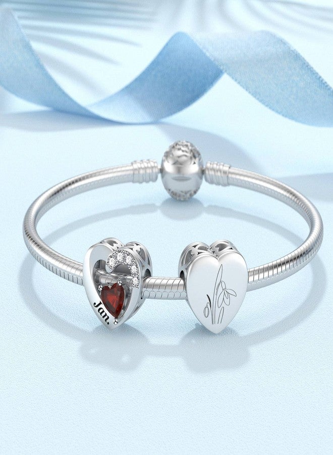 SEVENWELL Heart Birthstone Charms Fit Pandora Bracelets Birth Month Flower Charm Jewelry Birthday For Women - Image 2