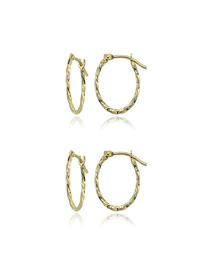 هوبس 4 ليس زوجان من الأقراط الحلقية الصغيرة المصقولة للغاية والخفيفة الوزن من الذهب الأصفر عيار 14 قيراطًا، مقاس 12 مم، مناسبة للجنسين - Image 1