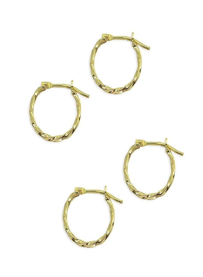 هوبس 4 ليس زوجان من الأقراط الحلقية الصغيرة المصقولة للغاية والخفيفة الوزن من الذهب الأصفر عيار 14 قيراطًا، مقاس 12 مم، مناسبة للجنسين - Image 2