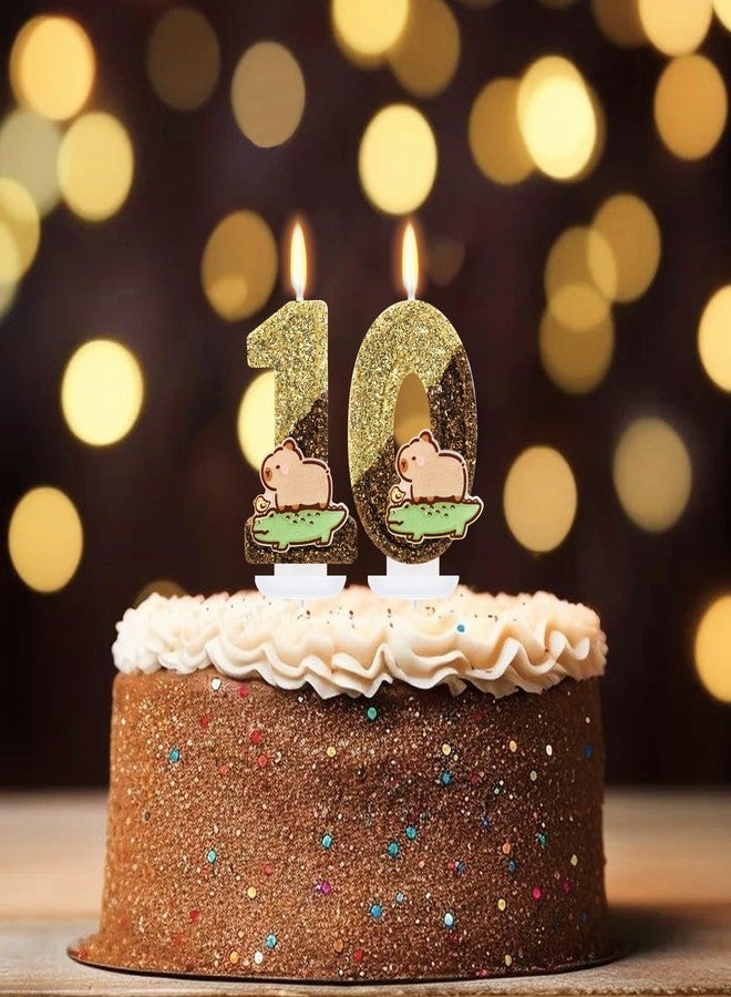 ElekFX Capybara Birthday Number 10 Candle, Glitter Cute Animal Cake Topper, Capybara Birthday Decorations for Girls Boys Party Supplies - Image 4