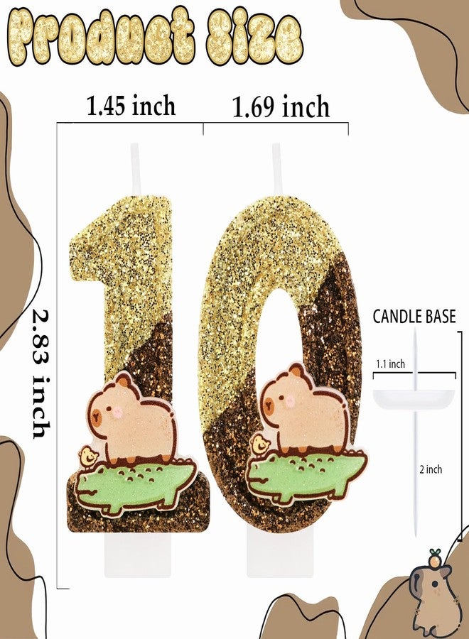 ElekFX Capybara Birthday Number 10 Candle, Glitter Cute Animal Cake Topper, Capybara Birthday Decorations for Girls Boys Party Supplies - Image 2