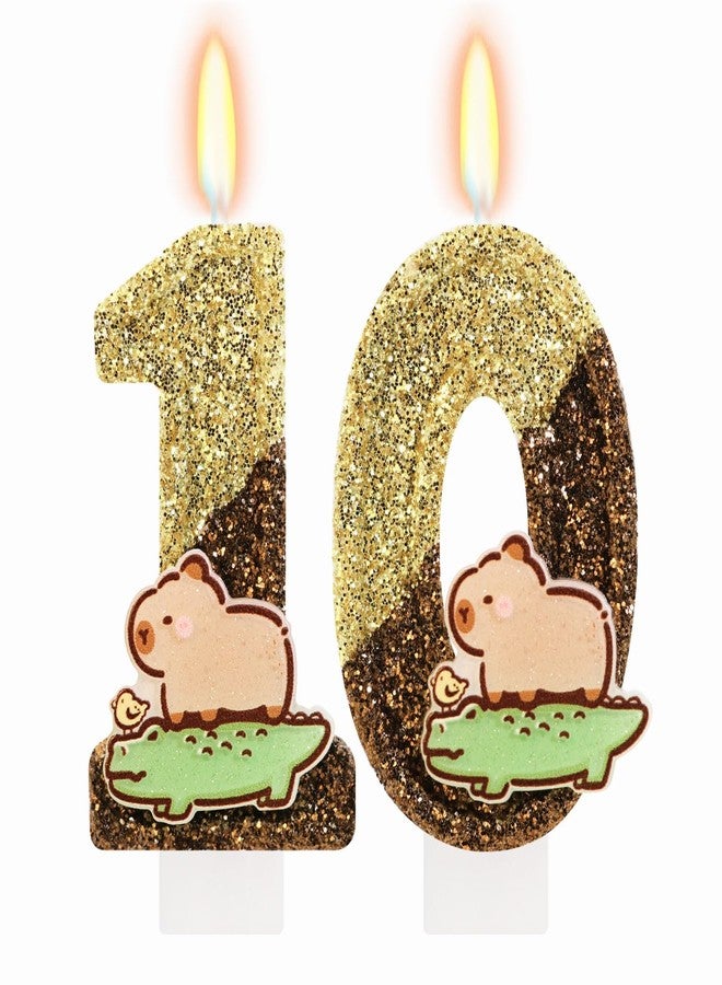 ElekFX Capybara Birthday Number 10 Candle, Glitter Cute Animal Cake Topper, Capybara Birthday Decorations for Girls Boys Party Supplies - Image 1