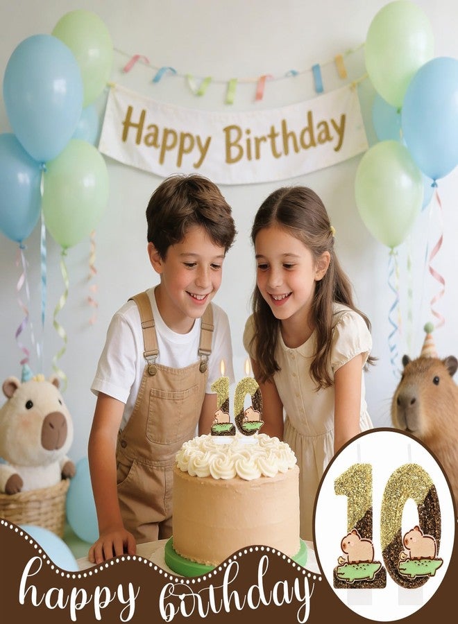 ElekFX Capybara Birthday Number 10 Candle, Glitter Cute Animal Cake Topper, Capybara Birthday Decorations for Girls Boys Party Supplies - Image 5