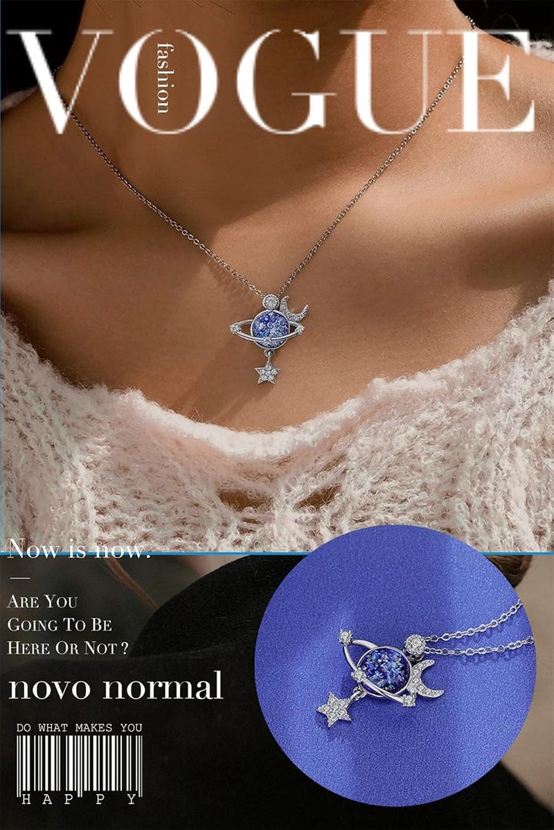 Excefore Star Necklace, 925 Silver Zircon Star Moon Fantasy Planet Necklace, Gift for Daughter, Granddaughter and Ladies, Friendship, Family, Love Jewelry - Image 5