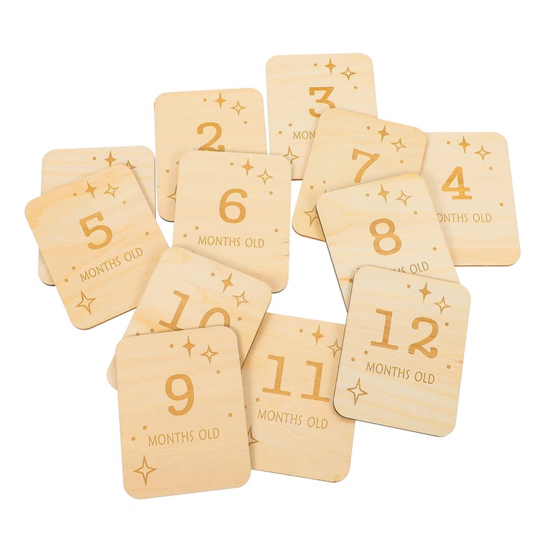 Wooden Milestone Cards For Newborns 12Pcs Monthly Growth Photo Props Baby Memory Keepsakes - Image 2