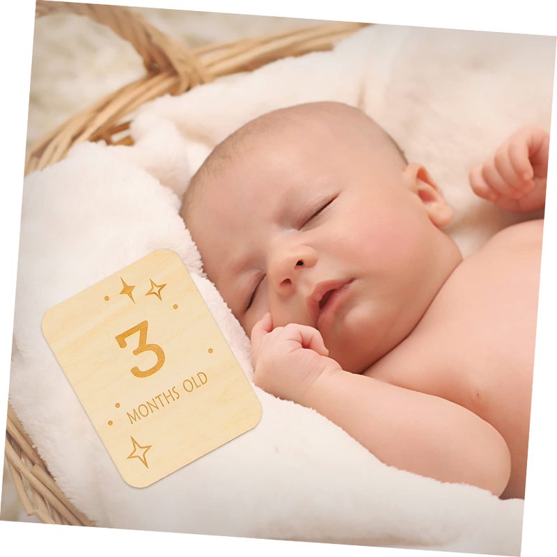 Wooden Milestone Cards For Newborns 12Pcs Monthly Growth Photo Props Baby Memory Keepsakes - Image 4