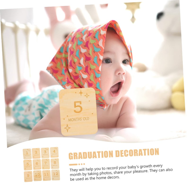 Wooden Milestone Cards For Newborns 12Pcs Monthly Growth Photo Props Baby Memory Keepsakes - Image 5