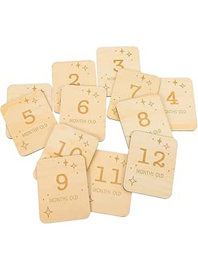 Wooden Milestone Cards For Newborns 12Pcs Monthly Growth Photo Props Baby Memory Keepsakes - Image 1