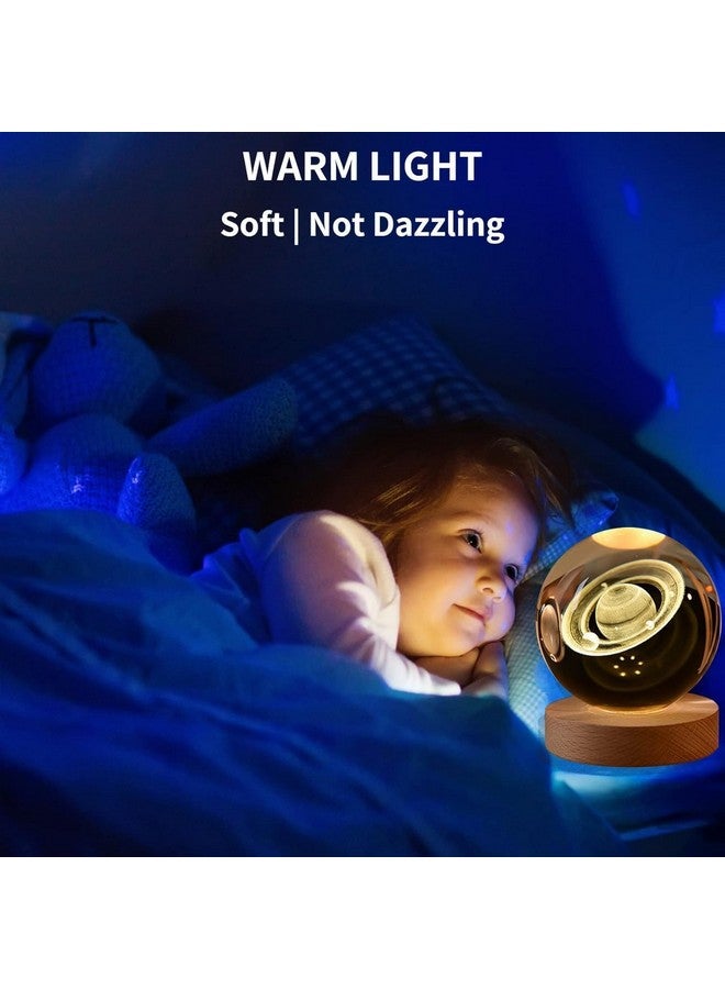 FLYNGO FLYNGO Saturn Moon Crystal Ball Night Lamp, Creative Engraved Night Light for Kids Room, USB Table LED Lamp with Woodern Base, Light for Home Office Decoration Birthday Gift (Saturn)  - Image 5