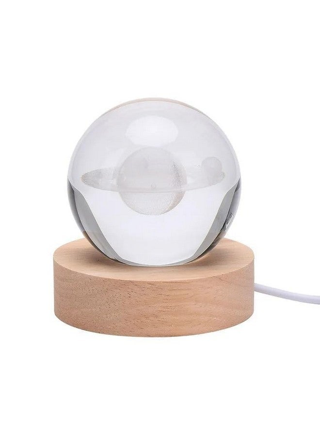 FLYNGO FLYNGO Saturn Moon Crystal Ball Night Lamp, Creative Engraved Night Light for Kids Room, USB Table LED Lamp with Woodern Base, Light for Home Office Decoration Birthday Gift (Saturn)  - Image 4