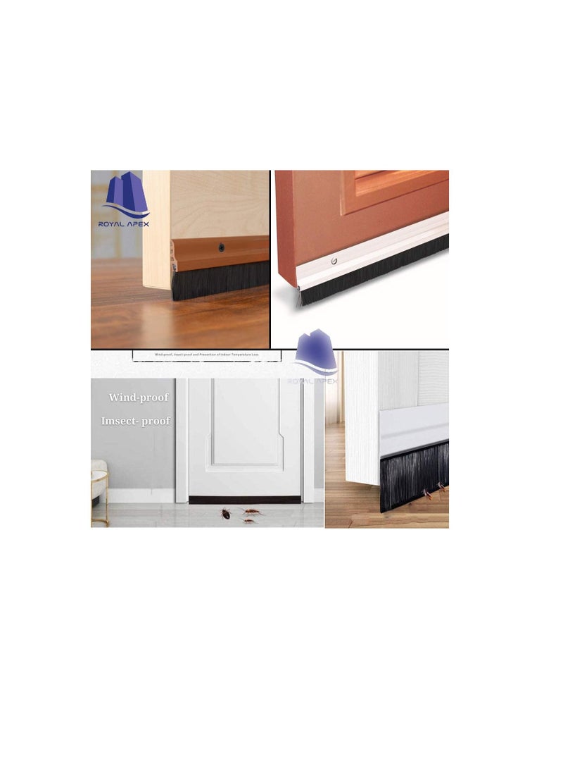 Door Bottom Brush & Rubber Seal with Screw for Exterior/Interior Doors, Insulation Door Seal Sound Proof Under Door Draft Blocker- Keeping Noise Repellent & Dust (120cm, Brush Brown)  - Image 3