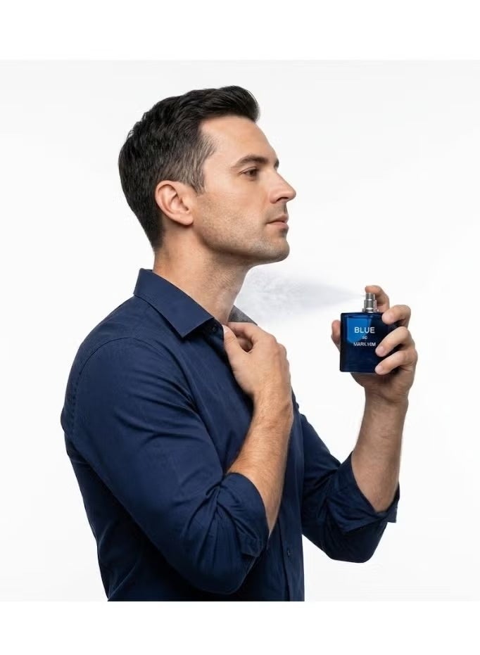 Mark Him Blue De Mark Him Men’s Perfume – 100ml Eau de Perfume | Fresh Woody Aromatic Long Lasting Fragrance for Men | Luxury Daily & Evening Wear Perfume - Image 2