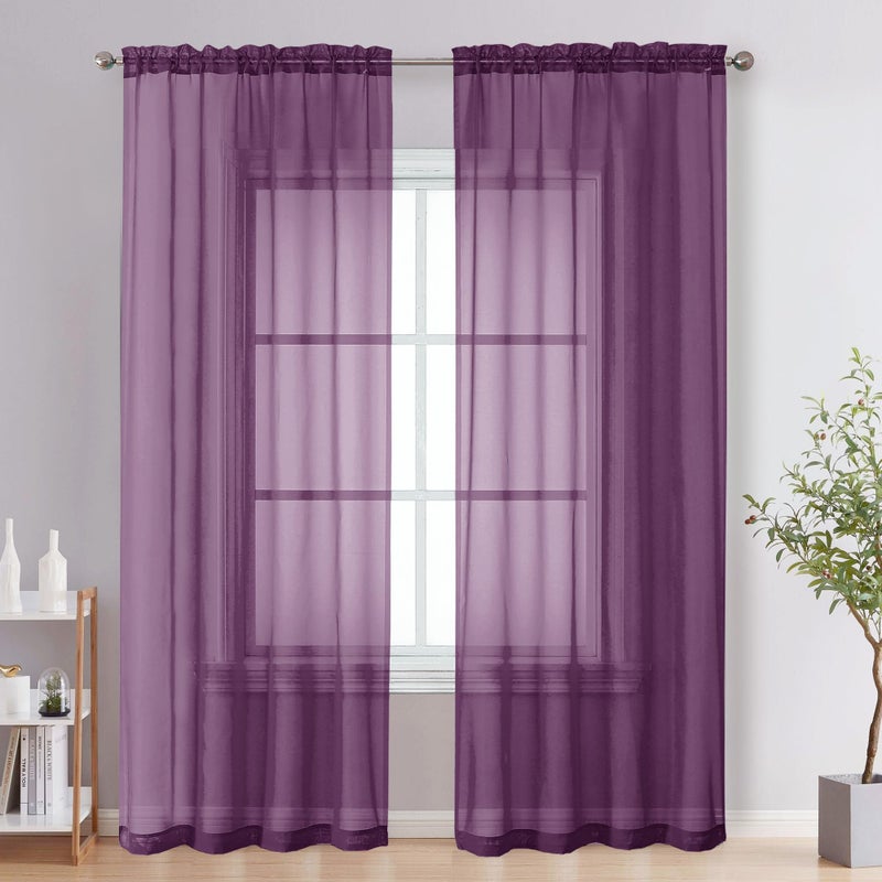 OVZME Plum Sheer Curtains 84 Inches Long 2 Panels - Soft Light Filtering Window Sheer Panels for Living Room/Bedroom  Top Dual Rod Pocket  1 Pair  Each 42Wx84L Inches - Image 1