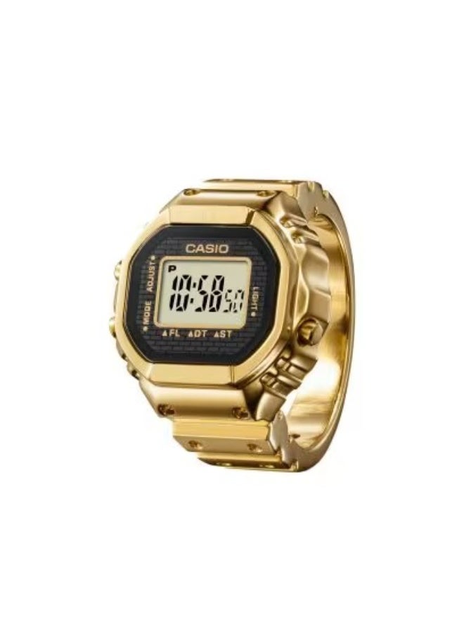 CASIO ساعة حلقة CRW‑001G‑9JR، 19.5 مم قرص أسود، فولاذ مقاوم للصدأ ذهبي، شاشة LCD رقمية 7 قطع، مقاومة للماء حتى 30 م - Image 1