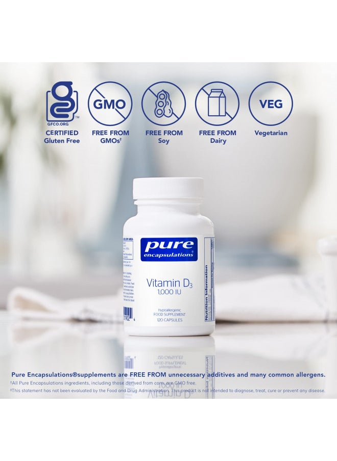 Pure Encapsulations Vitamin D3 25 mcg (1,000 IU) | Supplement to Support Bone, Joint, Heart, Colon and Immune Health* | 120 Capsules