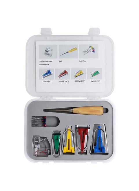 SYOSI 7Pcs, Type Fabric Bias Tape Maker, Tool Sewing Quilting with Tape Binding Presser Foot, Quilting Awl, Ball Pins