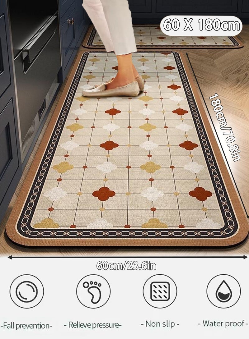 Kitchen Mat,60 x 180cm Waterproof Anti-Fatigue Non-Slip Kitchen Rugs for Kitchen, Bathroom & Laundry, Easy-to-Clean Absorbent Floor Mats, Durable and Safe Material for Home, Seniors & Busy Families - Image 1