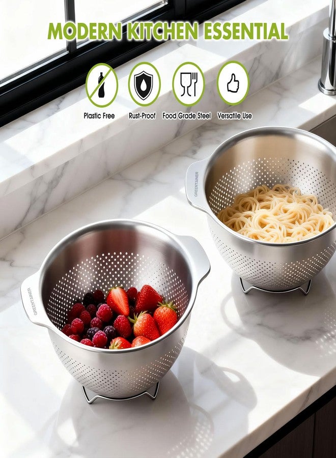 Greentainer Stainless Steel Colander with Handles - 3.5 QT Pasta Strainer for Kitchen Food Basket for Vegetables Fruits, Nesting Stainless Steel Strainer and Sieve, Dishwasher Safe - Image 4