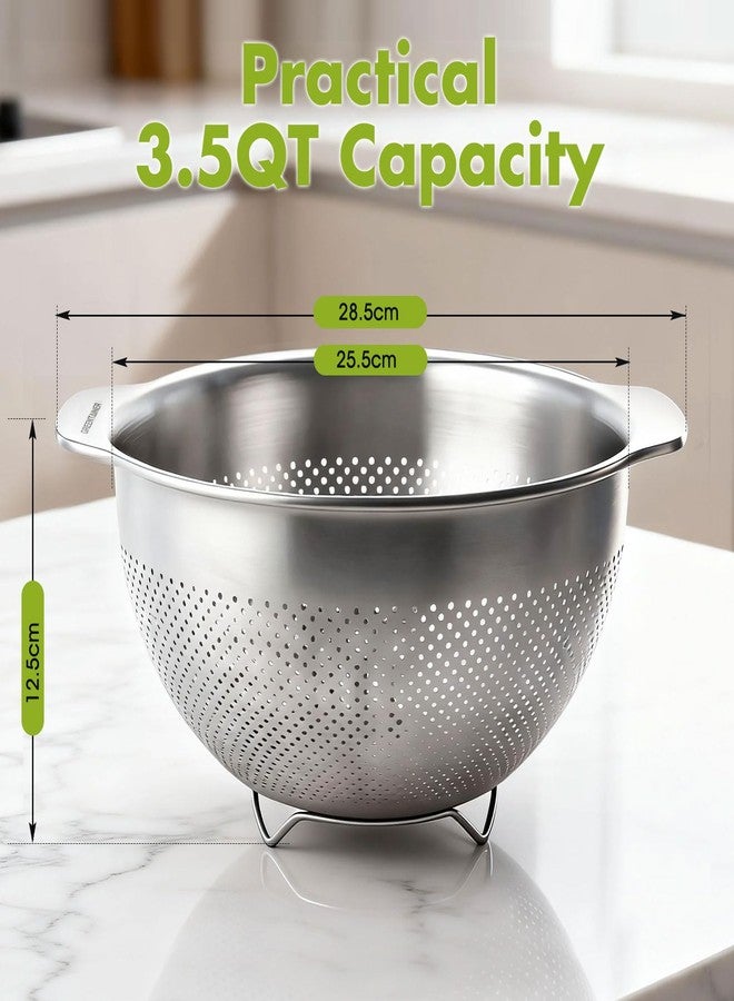 Greentainer Stainless Steel Colander with Handles - 3.5 QT Pasta Strainer for Kitchen Food Basket for Vegetables Fruits, Nesting Stainless Steel Strainer and Sieve, Dishwasher Safe - Image 2