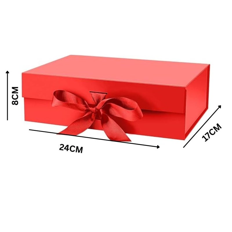 VRB Dec 1 قطعة صندوق هدايا متعدد الاستخدامات صندوق هدايا مزخرف قابل للطي مع شريط ، صندوق هدايا للتغليف ، صناديق هدايا للعودة ، تخزين ، خطوبة ، زفاف (1 قطعة صندوق صلب أحمر) - Image 2