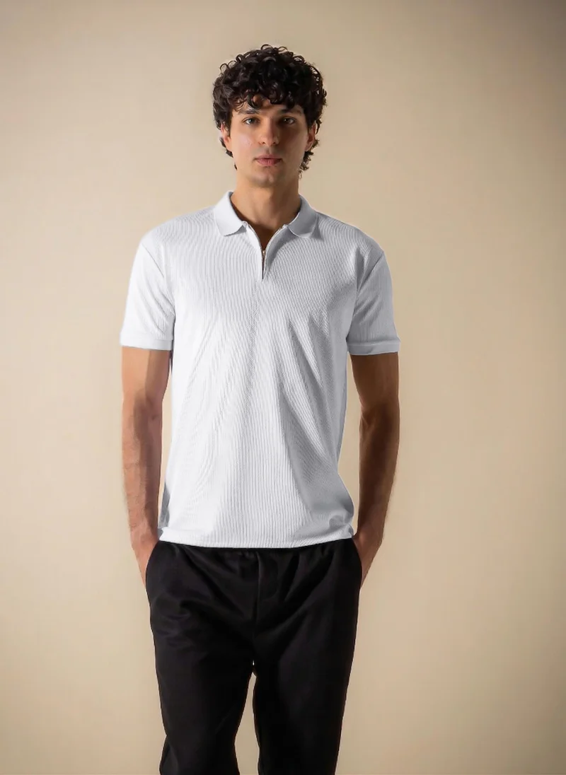 شايبس SLIM TEXTURED POLO SHIRT WITH ZIP