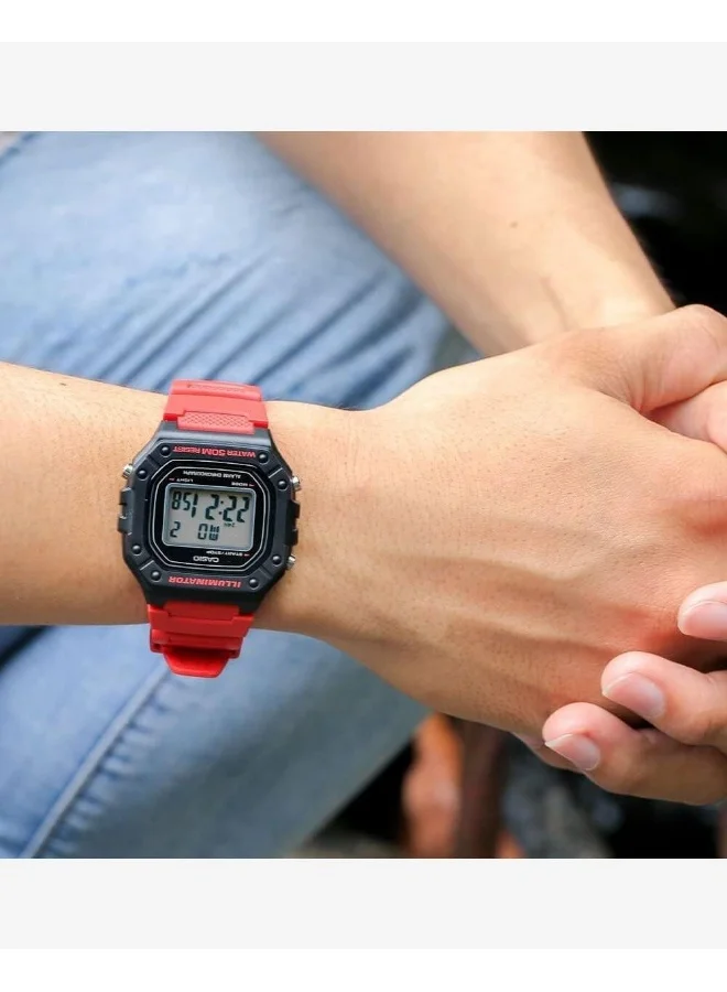 CASIO Men's Casio Men's Watch - W-218H-4BVDF Black/Grey Dial, Red Band