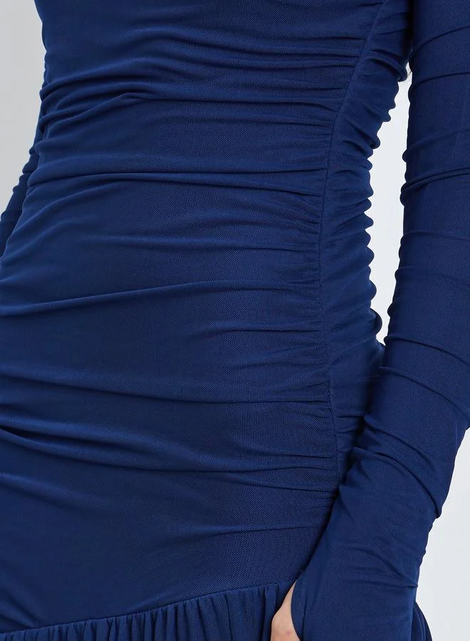 Styli  Styli Blue Ruffle Mesh Hem Maxi Dress for Women | Best Price UAE