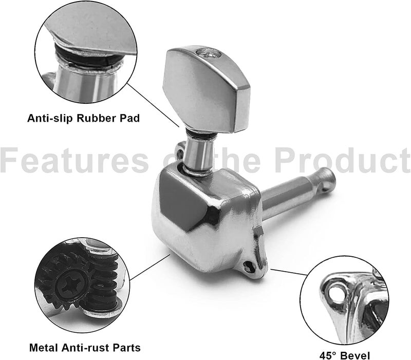 Device Of Urban Infotech مفاتيح ضبط الجيتار، 3L + 3R رؤوس آلات الجيتار مفاتيح الجيتار للجيتار الصوتي أقفال شبه مغلقة مفاتيح الجيتار مع مجموعة براغي للغيتار الصوتي أو الكهربائي - Image 3