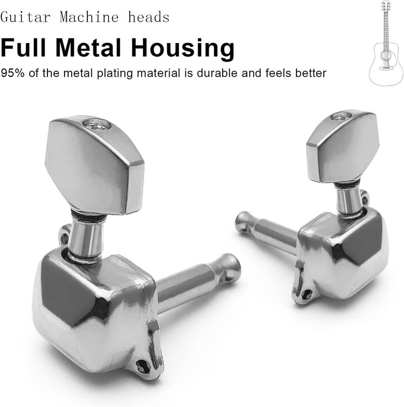 Device Of Urban Infotech مفاتيح ضبط الجيتار، 3L + 3R رؤوس آلات الجيتار مفاتيح الجيتار للجيتار الصوتي أقفال شبه مغلقة مفاتيح الجيتار مع مجموعة براغي للغيتار الصوتي أو الكهربائي - Image 2