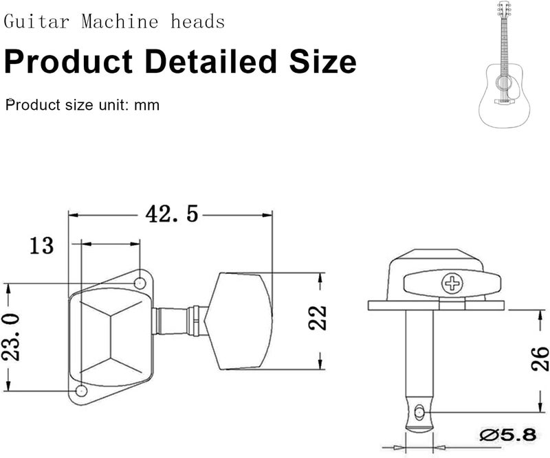 Device Of Urban Infotech مفاتيح ضبط الجيتار، 3L + 3R رؤوس آلات الجيتار مفاتيح الجيتار للجيتار الصوتي أقفال شبه مغلقة مفاتيح الجيتار مع مجموعة براغي للغيتار الصوتي أو الكهربائي - Image 4