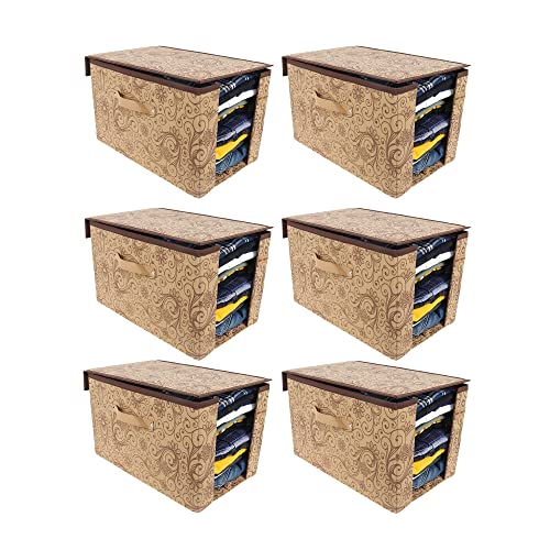 SHREY CREATION Foldable Shirt Organizer Non woven Wardrobe Clothe Storage Box With Lid and Handle for Shirt Tshirt , cloth (Pack Of 6) - Image 1