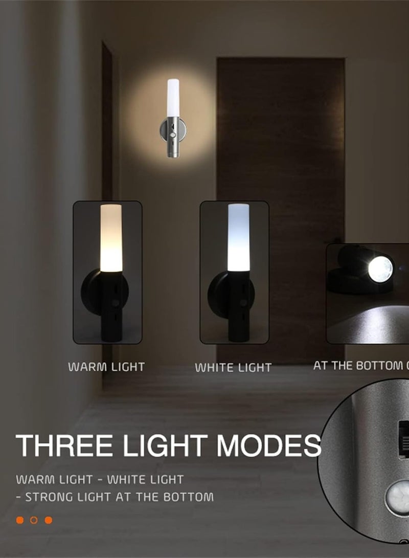 راكسوم أضواء مصباح حائط داخلي مع مفتاح، مصابيح حائط قابلة لإعادة الشحن عبر USB مع مستشعر حركة مغناطيسي عاكس للضوء تحت الخزانة، شمعدانات جدارية مرآة لغرفة النوم (أسود، عبوة واحدة) - Image 3