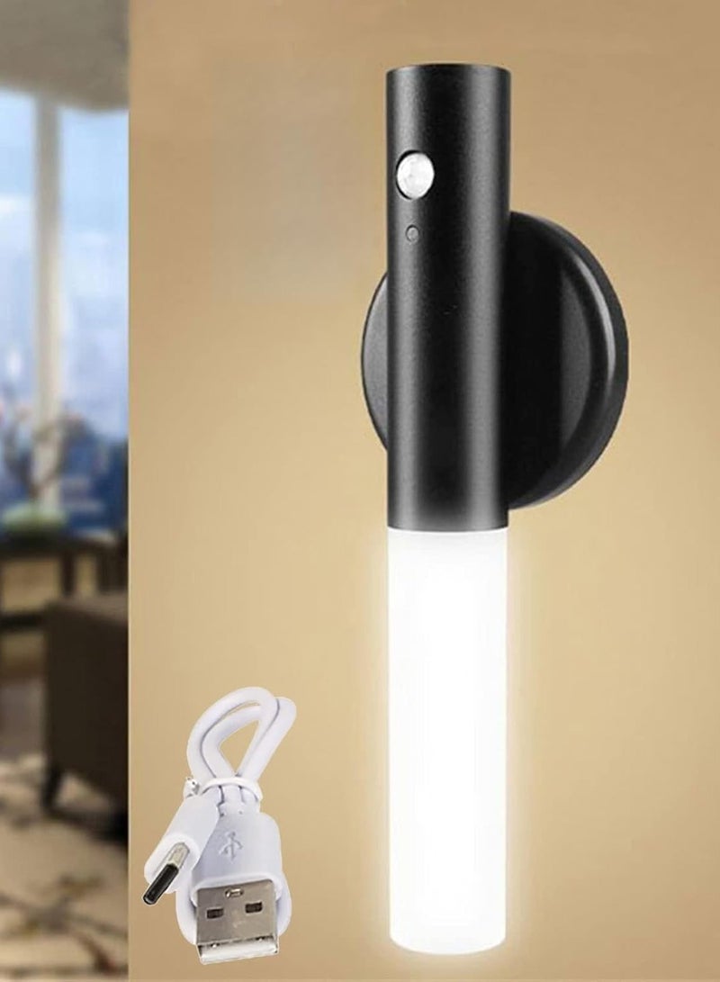 راكسوم أضواء مصباح حائط داخلي مع مفتاح، مصابيح حائط قابلة لإعادة الشحن عبر USB مع مستشعر حركة مغناطيسي عاكس للضوء تحت الخزانة، شمعدانات جدارية مرآة لغرفة النوم (أسود، عبوة واحدة) - Image 1