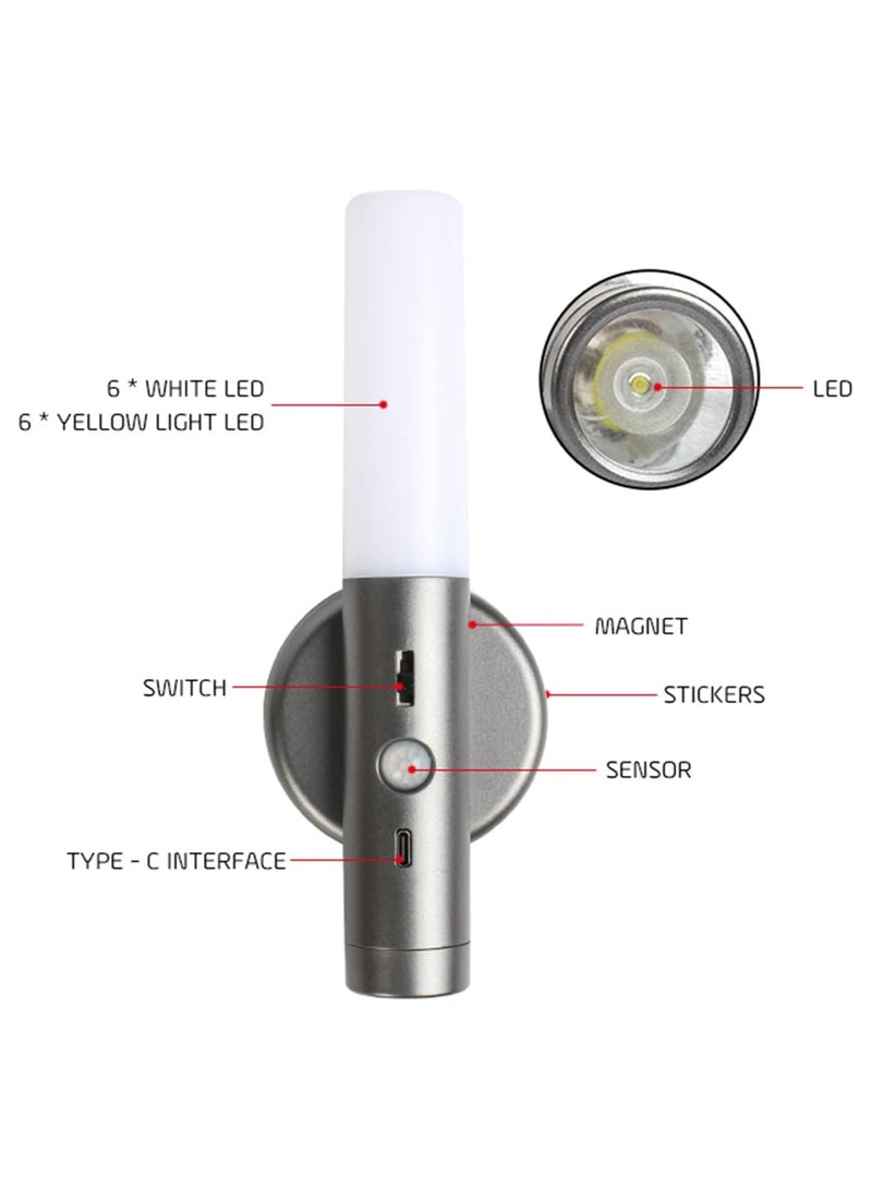 راكسوم أضواء مصباح حائط داخلي مع مفتاح، مصابيح حائط قابلة لإعادة الشحن عبر USB مع مستشعر حركة مغناطيسي عاكس للضوء تحت الخزانة، شمعدانات جدارية مرآة لغرفة النوم (أسود، عبوة واحدة) - Image 4