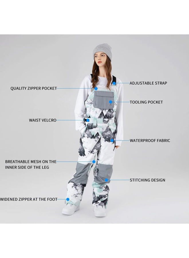 SEARIPE Women and Mens Snow Bibs Adjustable Overalls Pants Wear-resistant Bib Hiking Climbing Insulated Ski Pants, Green Mountain, XS - Image 5