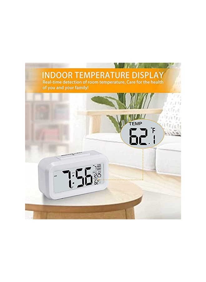 Raxoom Digital Alarm Clock, Battery Operated Alarm Clock with Date,Indoor Temperature,Smart Night Light, Easy Operation Electronic Clock for Bedrooms Home Kids (White) - Image 3