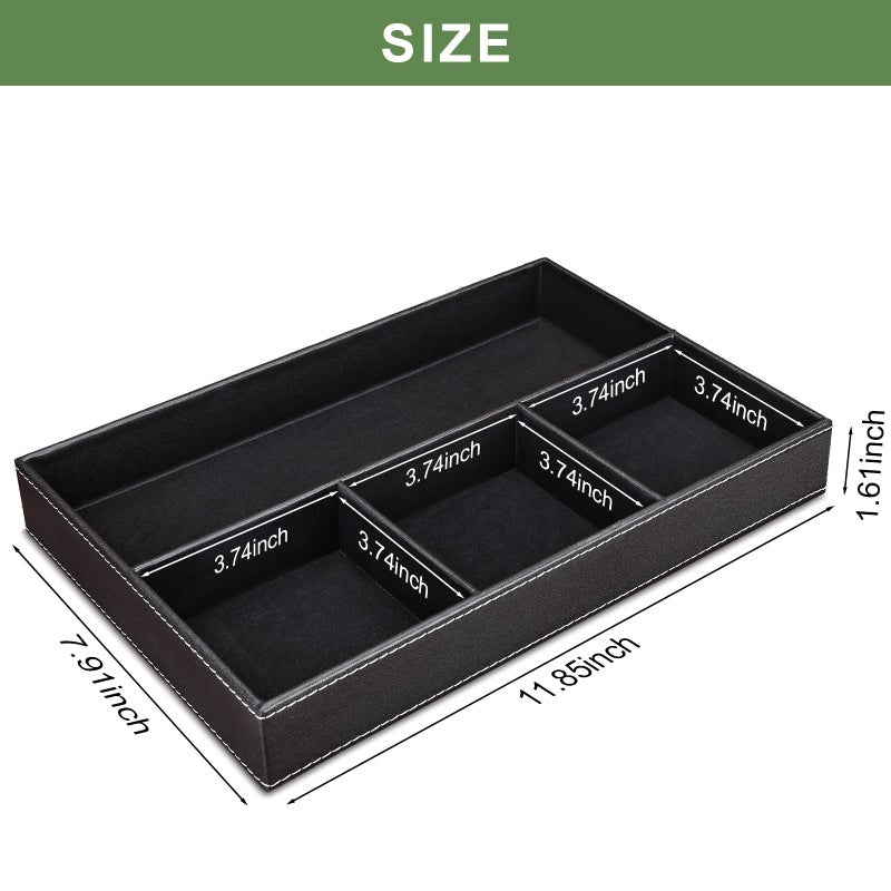 GORESE Faux Leather Valet Tray for Men, Stackable Jewelry Trays Drawer Organizer Tray Nightstand Organizer for Men, EDC Tray for Key, Wallet, Sunglass, Watch, Coin, Phone, Cologne - Black - Image 3