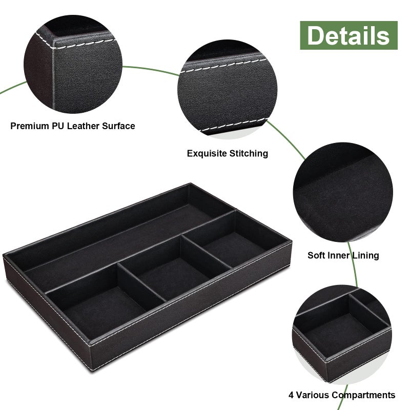 GORESE Faux Leather Valet Tray for Men, Stackable Jewelry Trays Drawer Organizer Tray Nightstand Organizer for Men, EDC Tray for Key, Wallet, Sunglass, Watch, Coin, Phone, Cologne - Black - Image 5
