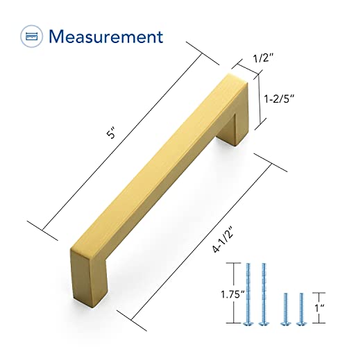 Ravinte 10 Pack Gold Cabinet Pulls 4-1/2 Inch Brushed Brass Kitchen Cabinet Handles Gold Square Kitchen Hardware for Drawer Pulls Come with Screwdriver - Image 3