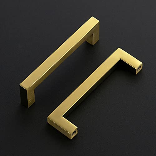Ravinte 10 Pack Gold Cabinet Pulls 4-1/2 Inch Brushed Brass Kitchen Cabinet Handles Gold Square Kitchen Hardware for Drawer Pulls Come with Screwdriver - Image 2