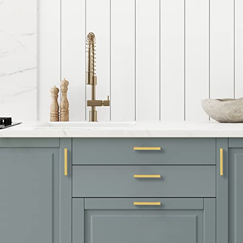 Ravinte 10 Pack Gold Cabinet Pulls 4-1/2 Inch Brushed Brass Kitchen Cabinet Handles Gold Square Kitchen Hardware for Drawer Pulls Come with Screwdriver - Image 4