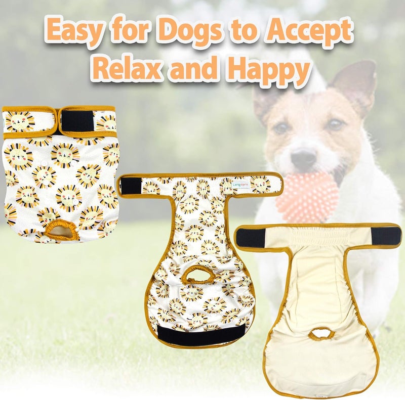 Langsprit Washable Female Dog Diapers (3 Pack) - Doggie Reusable Small Medium Large Dog Diapers for Doggy Puppy Female in Period - Highly Absorbent Dog Heat Panties (Medium,Rabbit, Owl, Lion) - Image 5