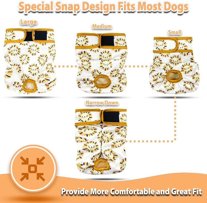 Langsprit Washable Female Dog Diapers (3 Pack) - Doggie Reusable Small Medium Large Dog Diapers for Doggy Puppy Female in Period - Highly Absorbent Dog Heat Panties (Medium,Rabbit, Owl, Lion) - Image 4