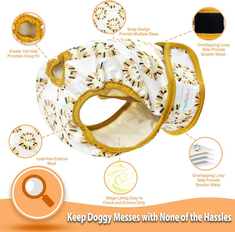 Langsprit Washable Female Dog Diapers (3 Pack) - Doggie Reusable Small Medium Large Dog Diapers for Doggy Puppy Female in Period - Highly Absorbent Dog Heat Panties (Medium,Rabbit, Owl, Lion) - Image 3